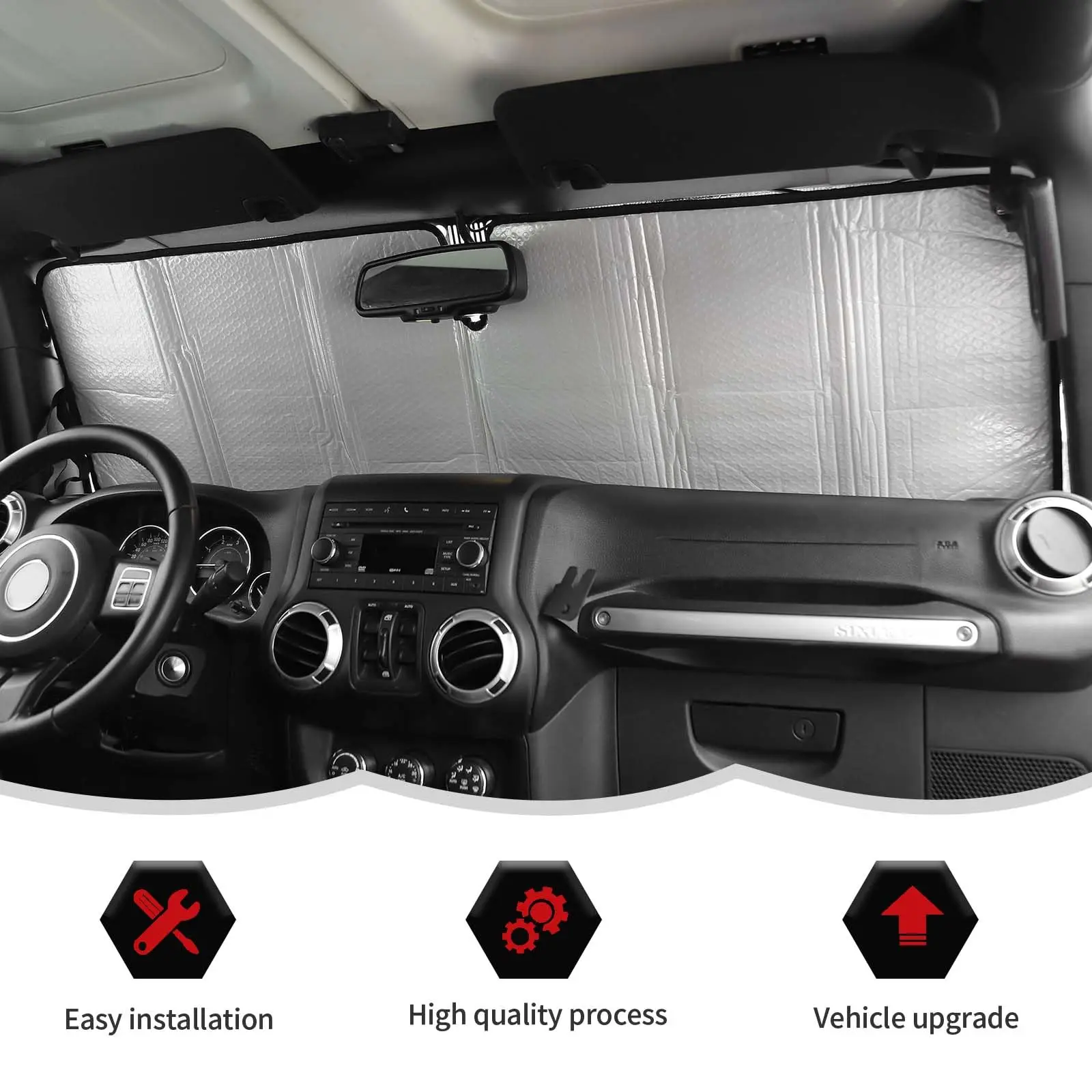Windshield Sunshade Sun Shade Heat Shield Sun Visor Mat Compatible with Jeep Wrangler Rubicon Sahara TJ JK JKU 2 Door & 4 Door