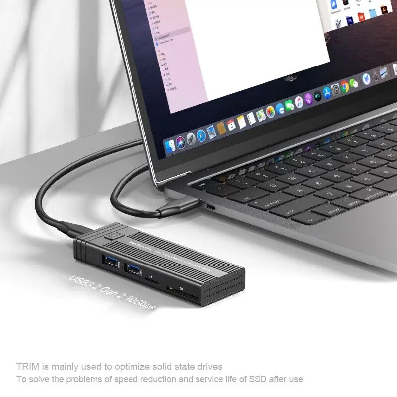 Usb c Hub Leitor de Cartão sd tf com Gabinete Ssd Nvme M.2 10gbps Pci-e Sata M.2 Protocolo Duplo Case Ssd Hdd para 2230 2242 2260 2280 - Imagem 2
