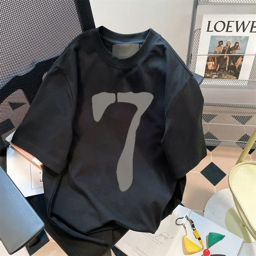 

American Korean Version Trendy Number 7 Printed Casual Versatile Short Sleeved T-shirt Men and Women Summer Loose Round Neck Top