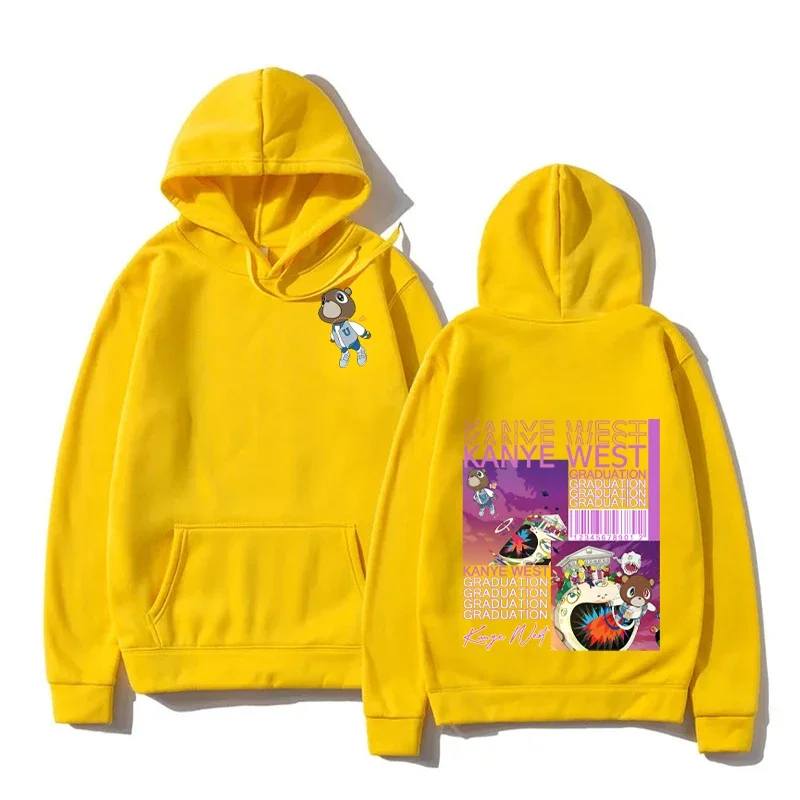 Autumn and Winter Casual Fashion Men Women Sweatshirt Kanye West Graduation Bear Reversible Printed Hooded Sweatshirt 3