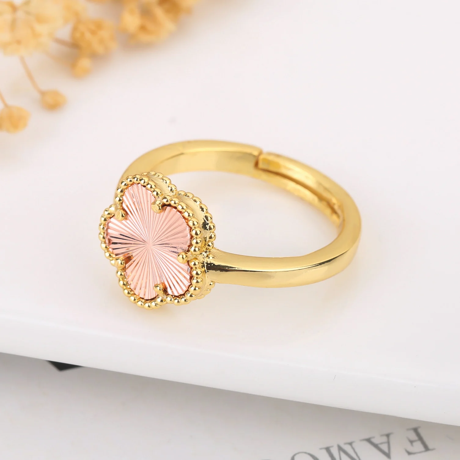 9-Color Minimalist Shell Natural Stone Plant Flower Ring With Adjustable Opening For Women's Luxurious Temperament natural stone ring
