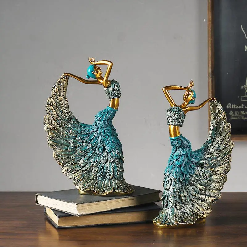 

Nordic Peacock Dancer Figurines Home Decor Resin People Statue Sculpture Luxury Living Room Decoration Crafts Office Accessories