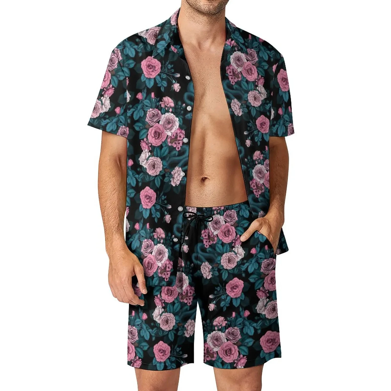 

Rose Floral Shirt Sets 3D Printed Men Casual Fashion Short Sleeves Shirts Oversized Beach Shorts Hawaiian Suits Summer Clothing