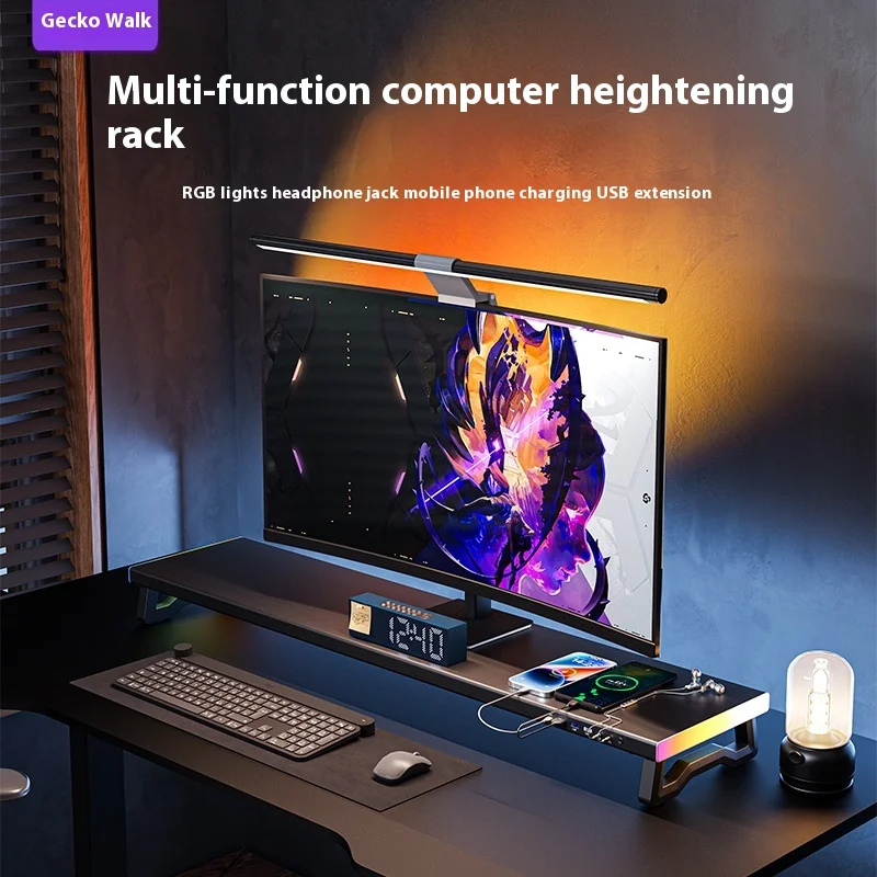 Rgb Metal Monitor Stand With Usb Hub-Gaming Desk Riser For Dual Screen Setup, Phone Charging & Cable Management Aluminum Alloy