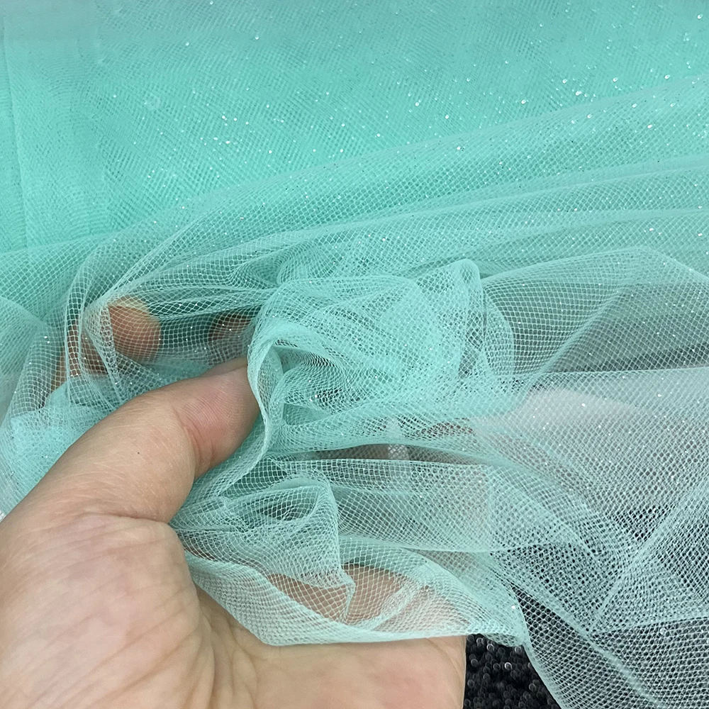 Sparkling Blue and Red Sequin Tulle Veil with Silver Accents and Pommel Skirt