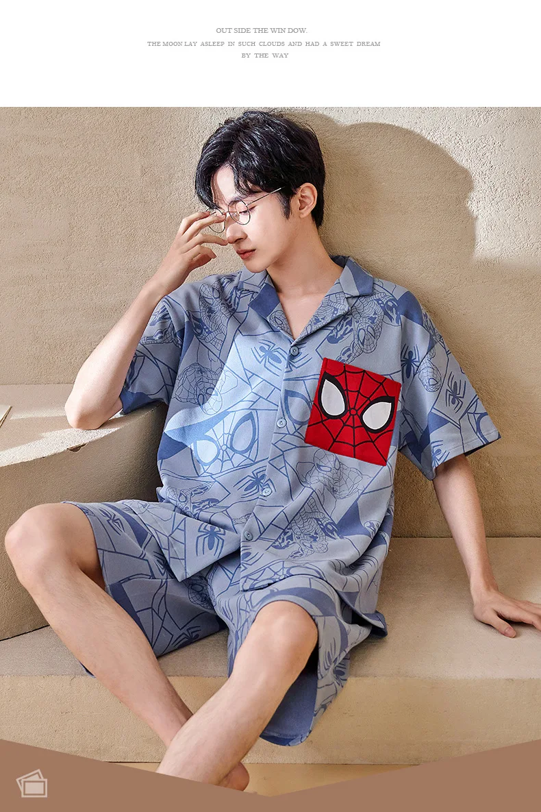 mens loungewear sets Mens Pajamas Summer Cotton Breathable Home Clothes Casual Leisure Wear Anime Tops Bottoms 2Pack Nightwear Cartoon Boys Sleepwear mens sleepwear set