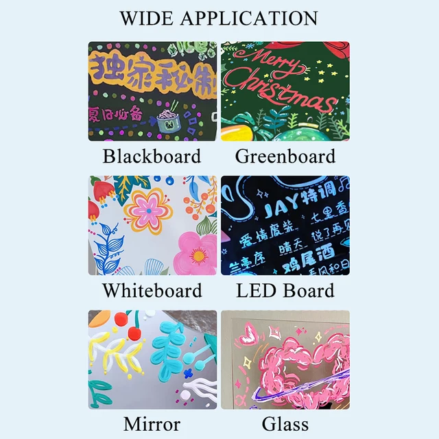 12 Colored Removable Metallic Liquid Chalk Marker Pen Set for Blackboard LED Board Glass Ceramics 5