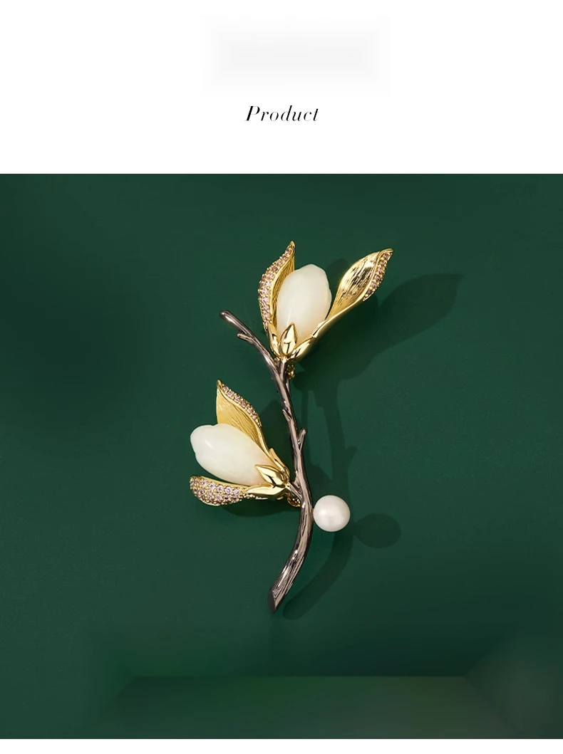 Spilla JAY Magnolia spilla di temperamento di lusso femminile di fascia alta spilla naturale Hotan Jade di fascia alta regalo_voghion.com