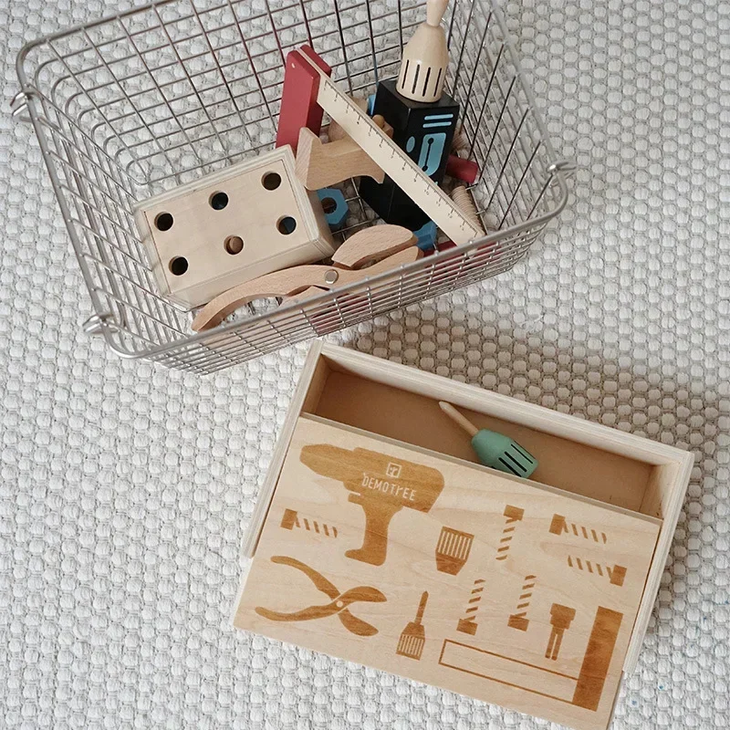 DIY 휴대용 시뮬레이션 나무 어린이 집 유지 관리 도구 상자 장난감 세트, 대화형 소년 수리, 휴일 생일 선물 장난감