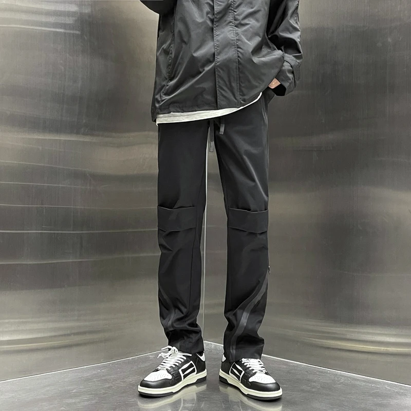 

2024 Men's Spring Autumn Fashion Zipper Cargo Pants Male High Street Straight Leisure Pant Men Sports Wide Leg Trousers I711