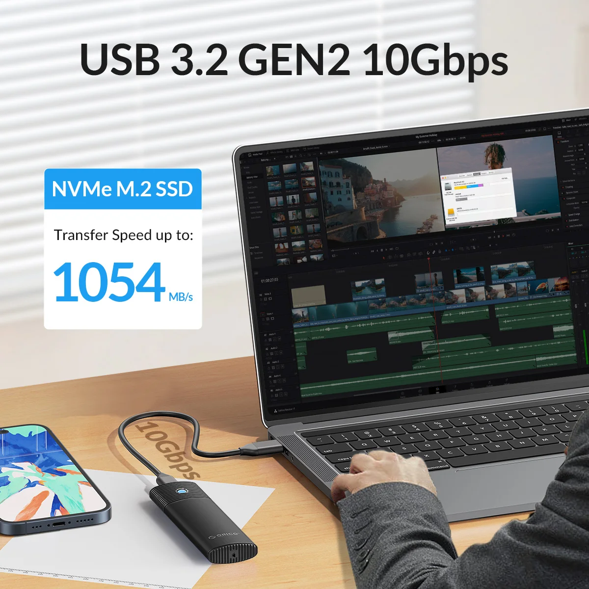ORICO M2 SSD 인클로저 NVMe 10Gbps PCIe SSD 박스(M.2 NVMe NGFF SATA SSD 디스크 도구 무료 M.2 SSD 케이스 내장 금속 방열판)