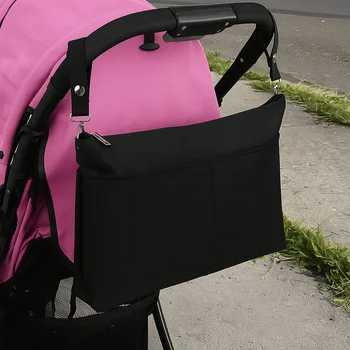 Borsa portaoggetti portatile per passeggino Borsa multifunzione per carrozzina per bambini di grande capacità Borsa a tracolla per mamma impermeabile nera