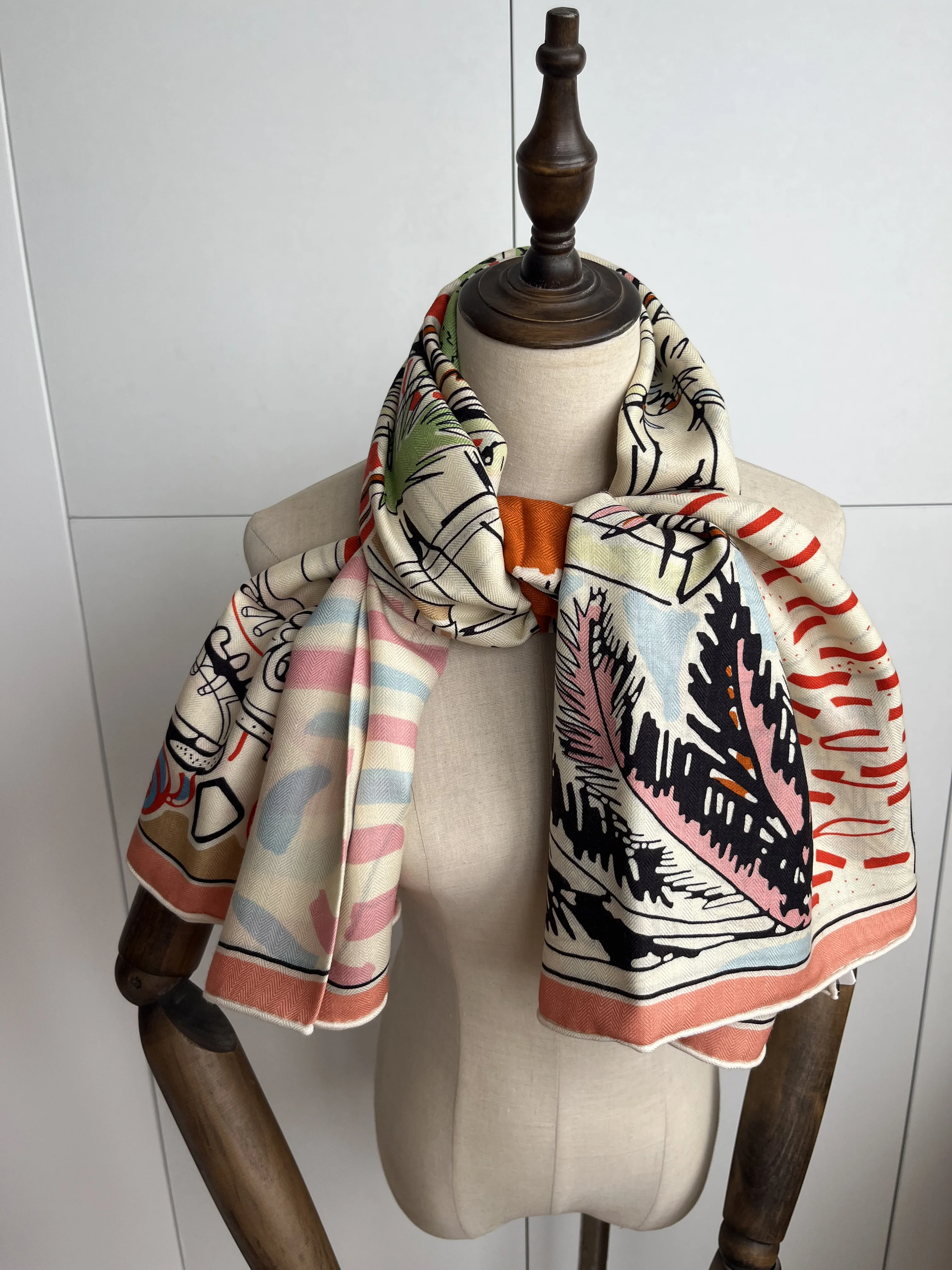 Scarf - Silk & cashmere, pink, white & lilac — Fashion