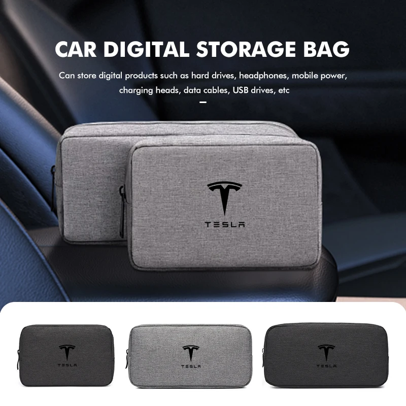 For Tesla Three Layer Car Digital Storage Bags Electronics Accessories Bag Model 3 Y S X Roadster Cybertruck car storage bag