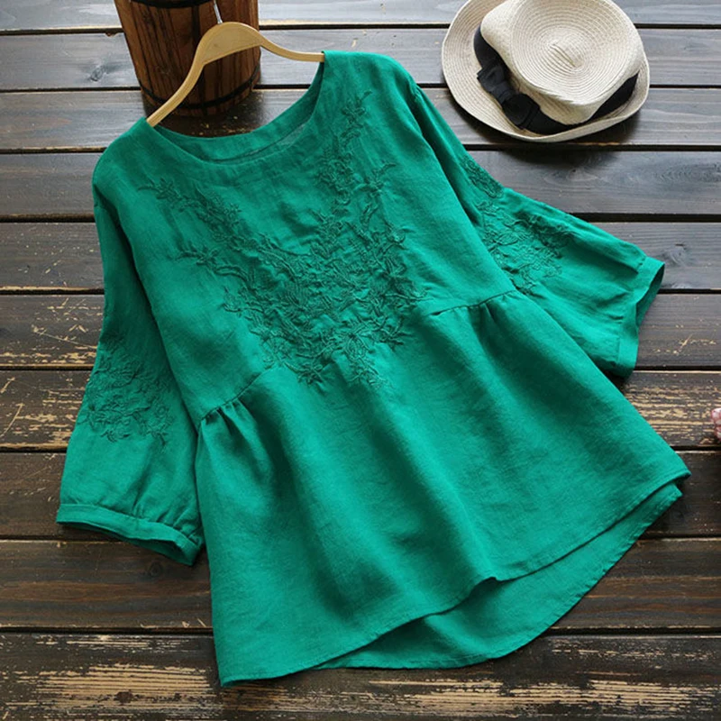 

Simple Embroidery Shirt Top Women's Loose Summer Top Short Sleeve Solid O-Neck Underlay Cotton T-shirt Women's Clothing 2023