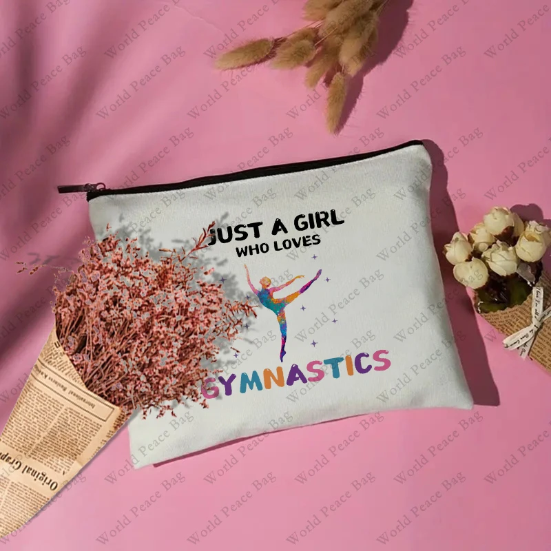 1 pc just a who love Gymnastics pattern Makeup Bag, Gymnastics Gifts,Girls Gymnastics Cosmetic Bag 5