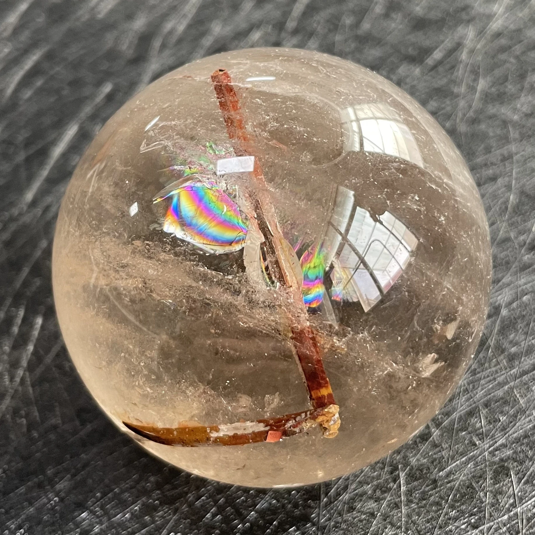 

366g Natural Stone Tourmaline Clear Quartz Crystal Ball Rainbow Sphere Polished Rock Reiki Healing B619