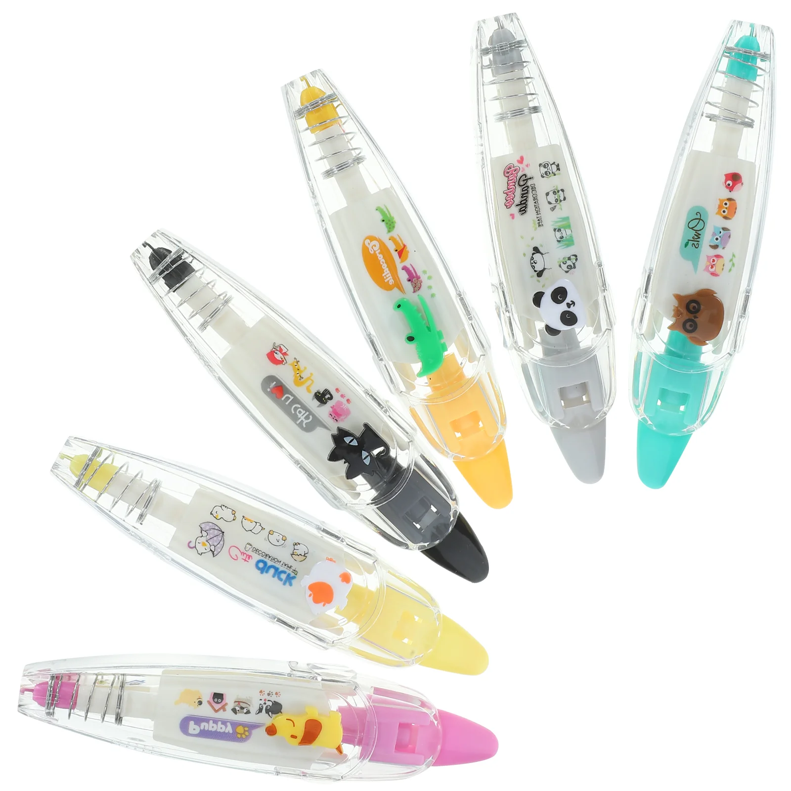 

6Pcs Decorative Tape Pen Press Type Tape Cute Animal Tape Cartoon Press Type Correction Tape