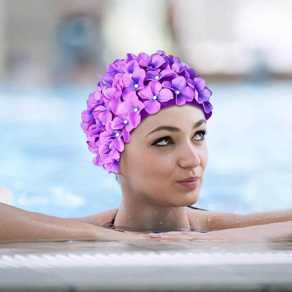 Description Picture 4 of itemFloral Woman Petal Retro Swimming Cap Summer Fashion Flower Beach Bathing Hat Swimming Pool Beach Vacation Caps