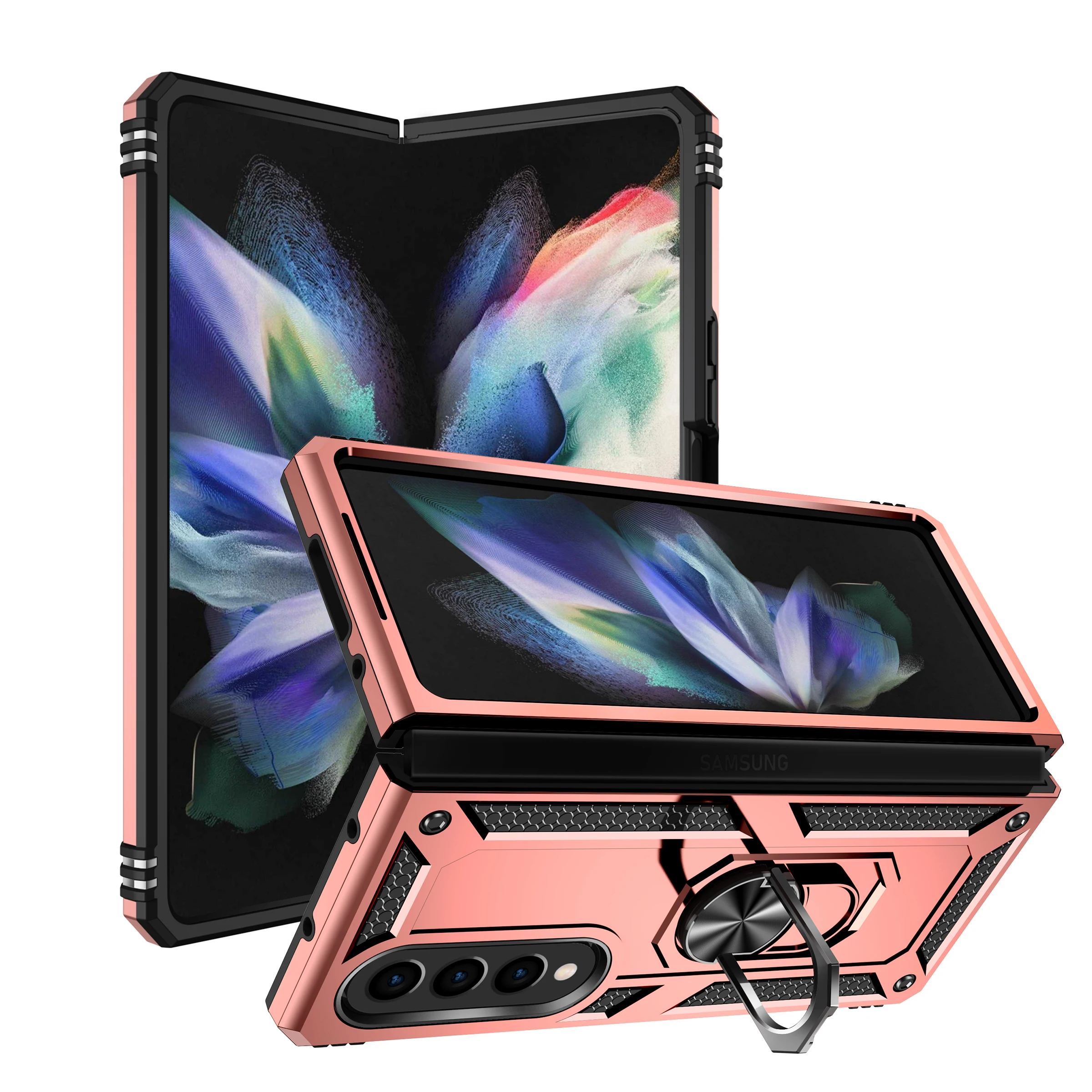 Shock Proof Pieghevole Design Stand Caso Per Samsung Galaxy Z Fold4 5G Fold 4 Fold3 Fold 3 Dito Anello Supporto Borsa Del Telefono Funda