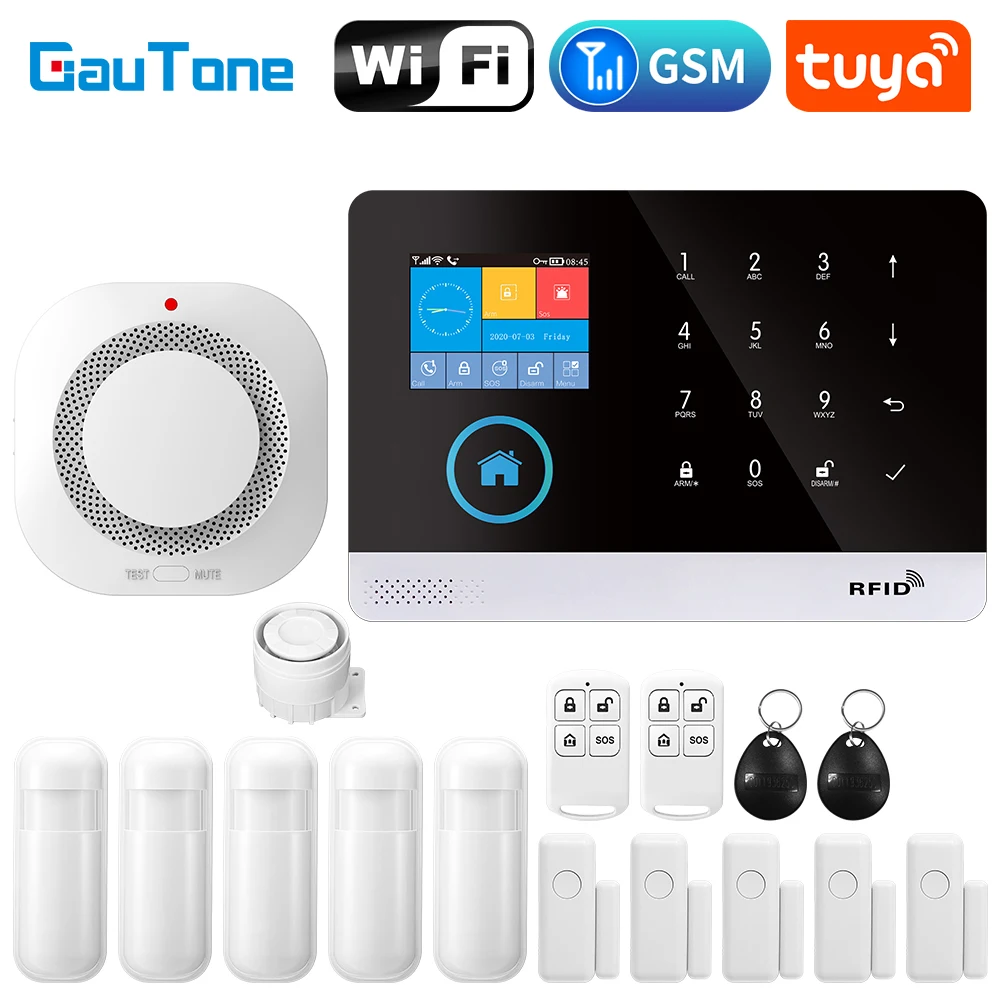 Security System Security Alarm Wireless Alarm Smart Siren Alarm Gautone WIFI GSM Wireless Smart Burglar Security Alarm System DIY Kit with door sensor and PIR motion sensor work with Alexa