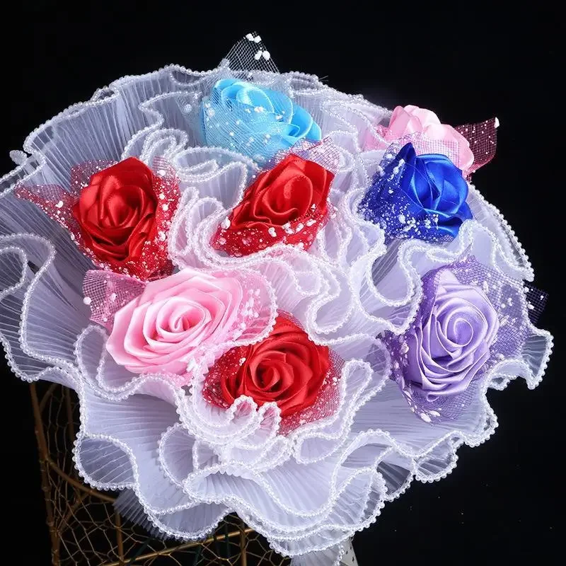 Luxurious Pearl Wave Yarn Flower Wrapping Paper - Elegant Lace Mesh for Handmade Bouquets & Gift Decor