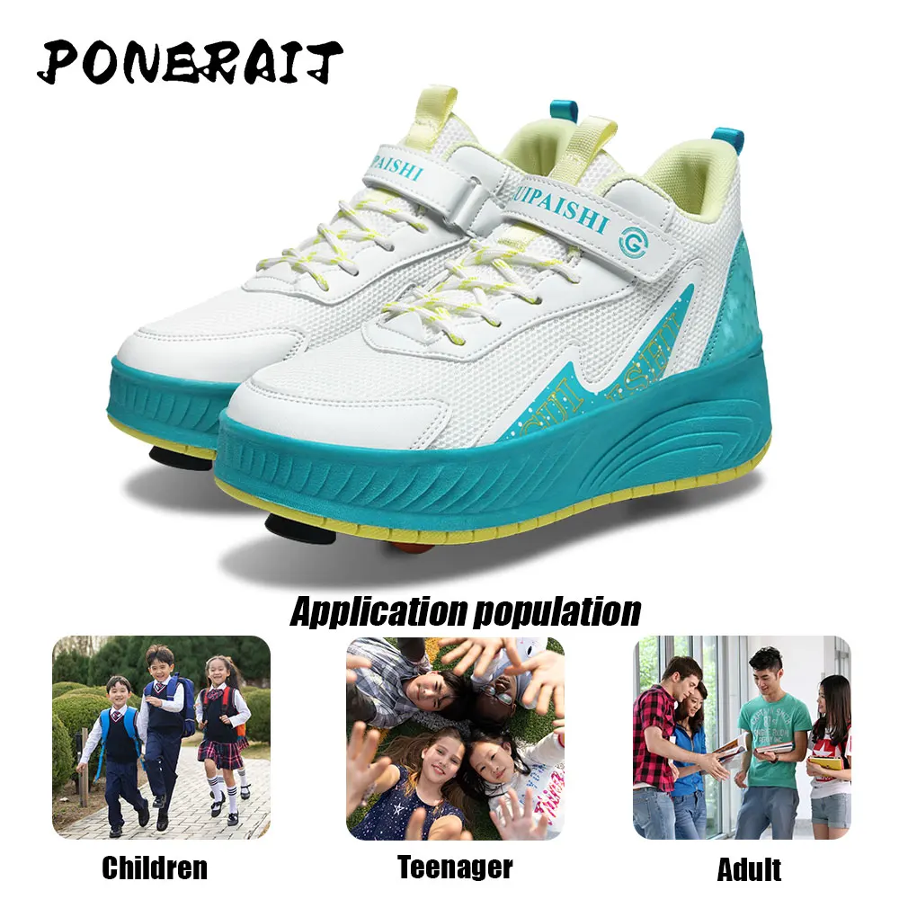 New Women's 2-Wheel Roller Skates Shoes Fashion Girls Sneakers With Wheels Dual-Purpose Roller Skating Casual Shoes Best Gift