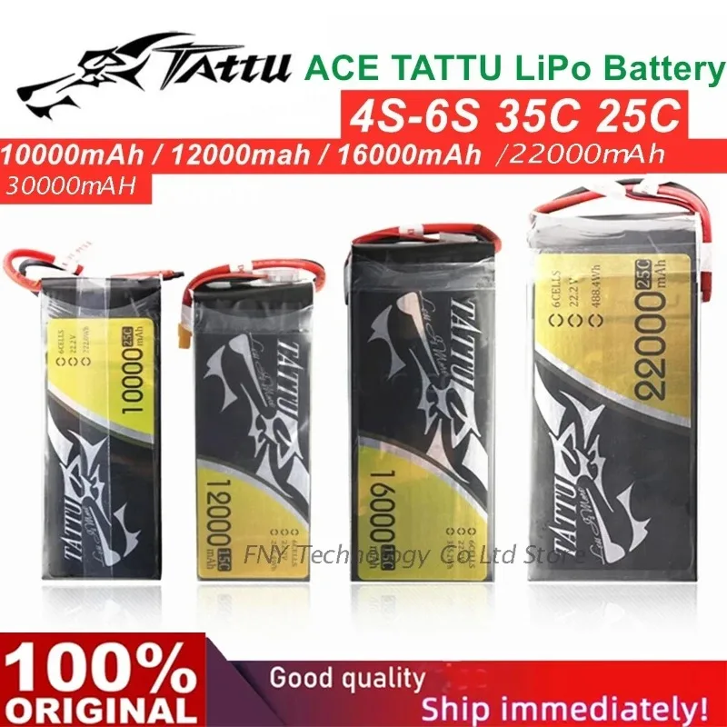 

ACE TATTU LiPo 6S 25C 10000mAh 12000mah 16000mAh 22000mAh 30000mA Plus 25C 22.2V Lithium RC Battery for UAV Airplane