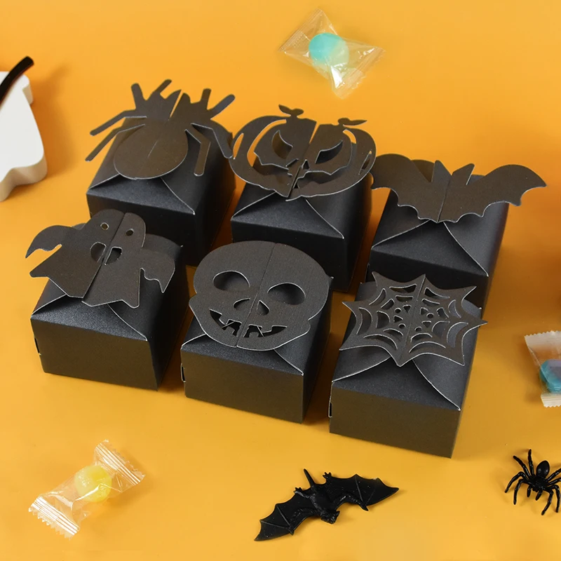 6pcs Halloween Candy Gift Box Spider Bat Pumpkin Cookie Boxes Bag Halloween Party Decoration Supplies Kids Favors Trick or Treat