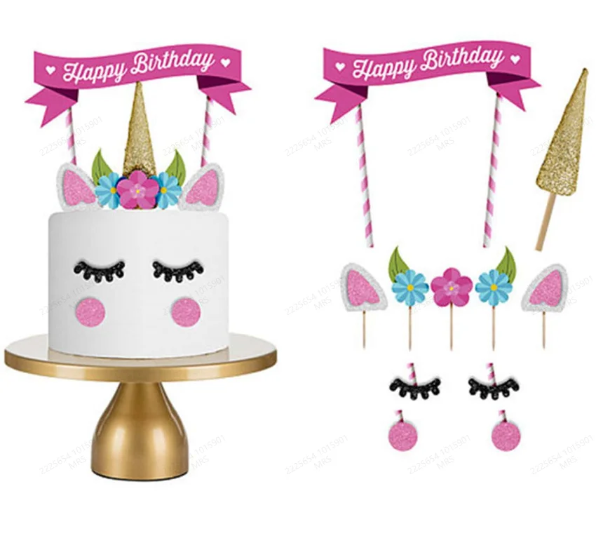 Description Picture 2 of item1set Unicorn Cartoon Happy Birthday Cake topper Cute Design Birthday Cake Decoration For Birthday Party Decor Supply