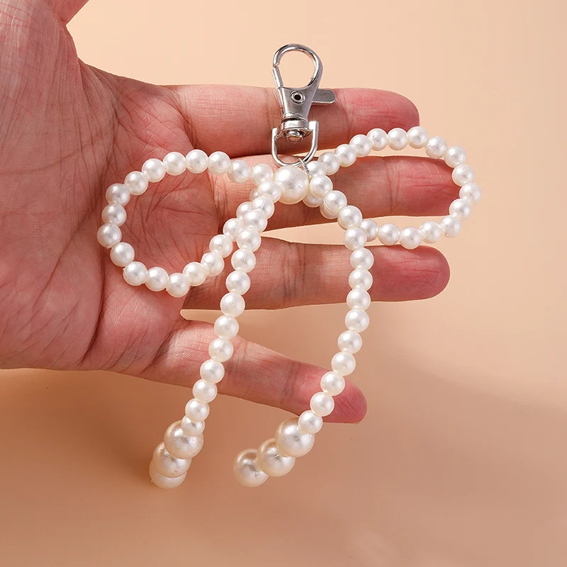 Aihua Niedlicher Perlen-Rosa Schleifenband-Schlüsselanhänger für Frauen Mädchen Autoschlüsselhalter Schlüsselring Handtaschenanhänger DIY Schmuck Geschenke – Detail 10