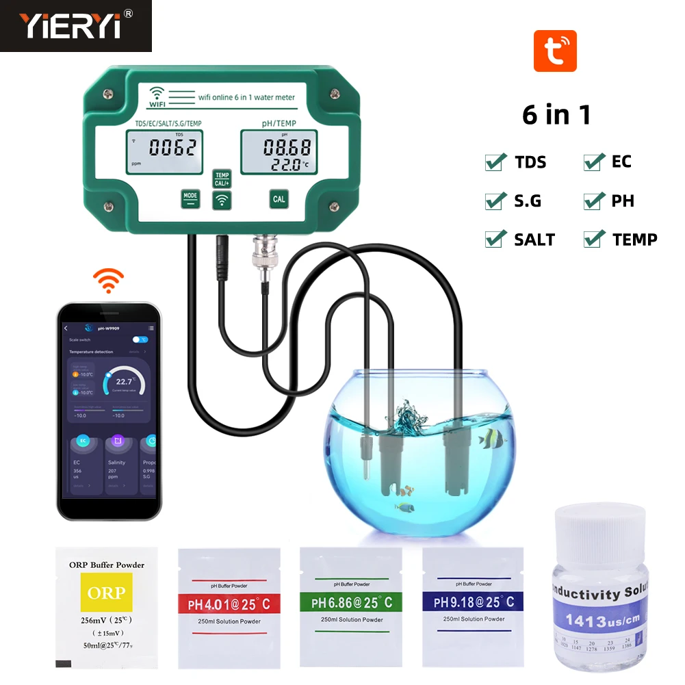 Digital Water Quality Tester WiFi PH EC TDS SALT SG Temp Meter