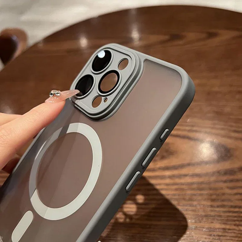 Magnetic Luxury Matte Translucent Shockproof Case with Wireless Charging Compatibility