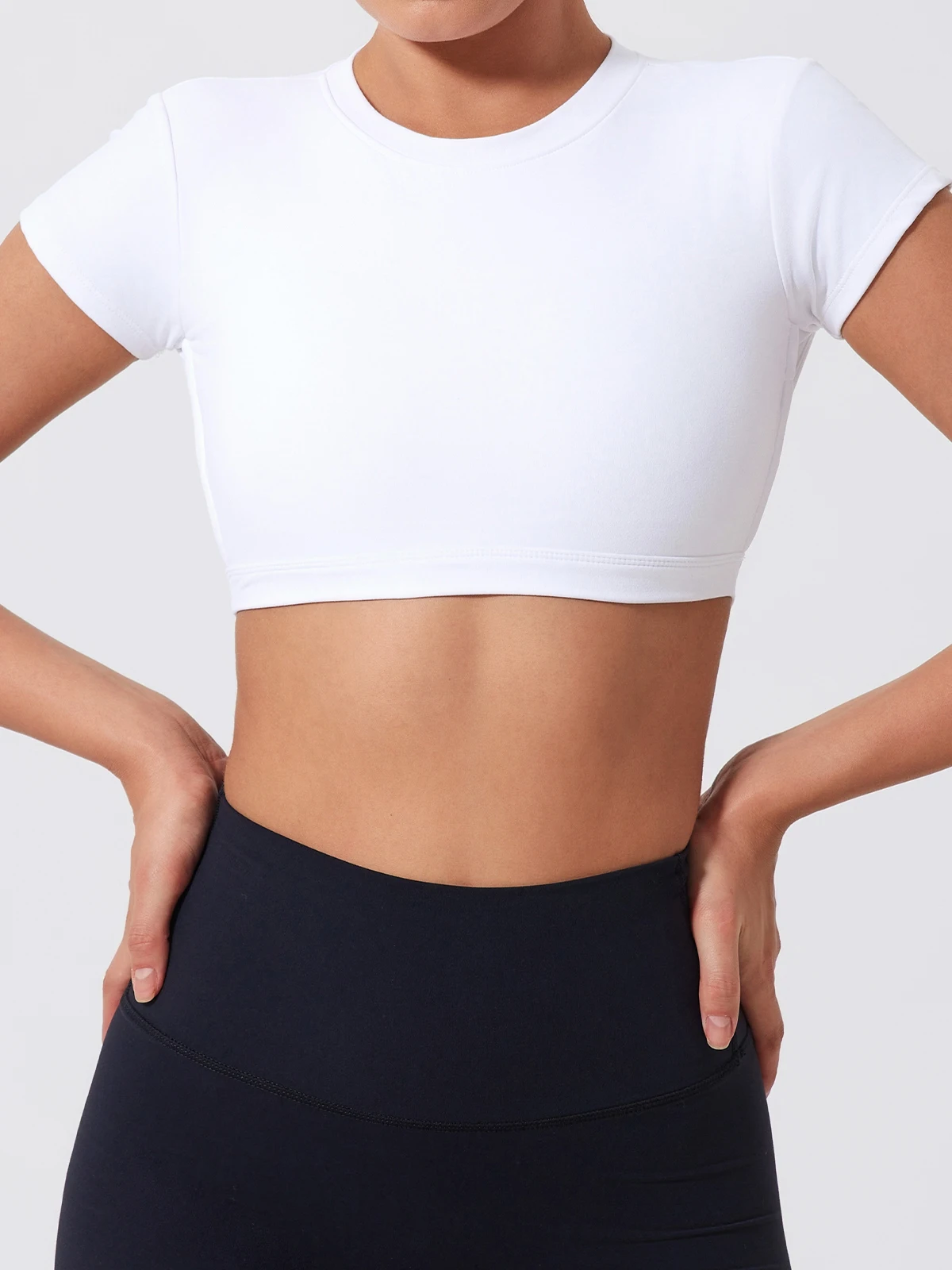Women Crop Top - Backless Sports Crop Tee With High Compressive Waistband