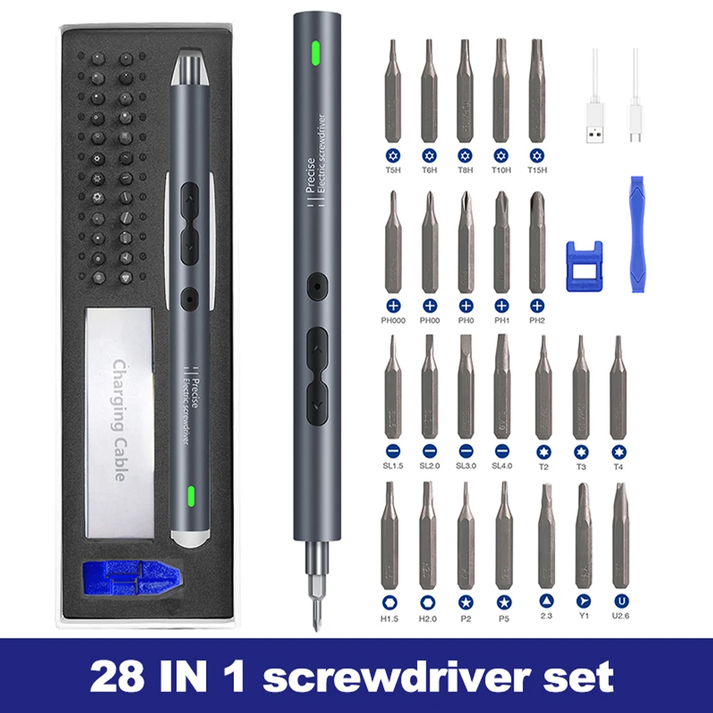 

Mini Electric Screwdriver Precision Type-c Rechargeable Lithium Battery Screwdriver Set Steel Bit Power Screwdrivers Magnetic