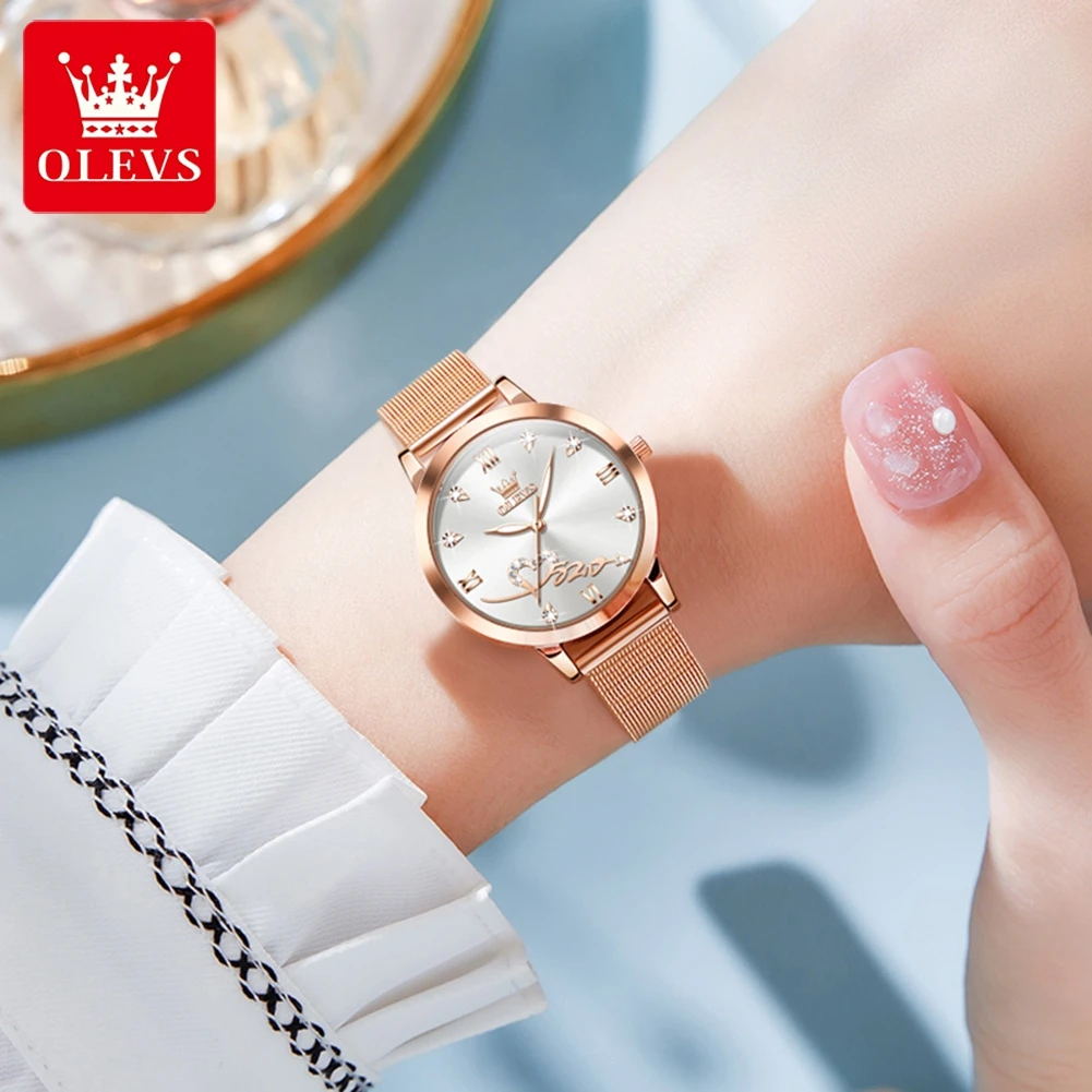 OLEVS Quartz Watch for Women Luxury Stainless Steel Exquisite Dial Waterproof Luminous Elegant Fashion Ladies Wristwatches Reloj
