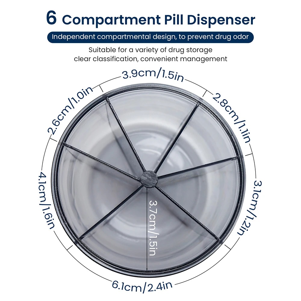 Portable Pill Cup Bottle Organizer 6-Compartment Vitamins Travel Pill Case Box Reduce Bacterial Flip Lid Hands Free Design