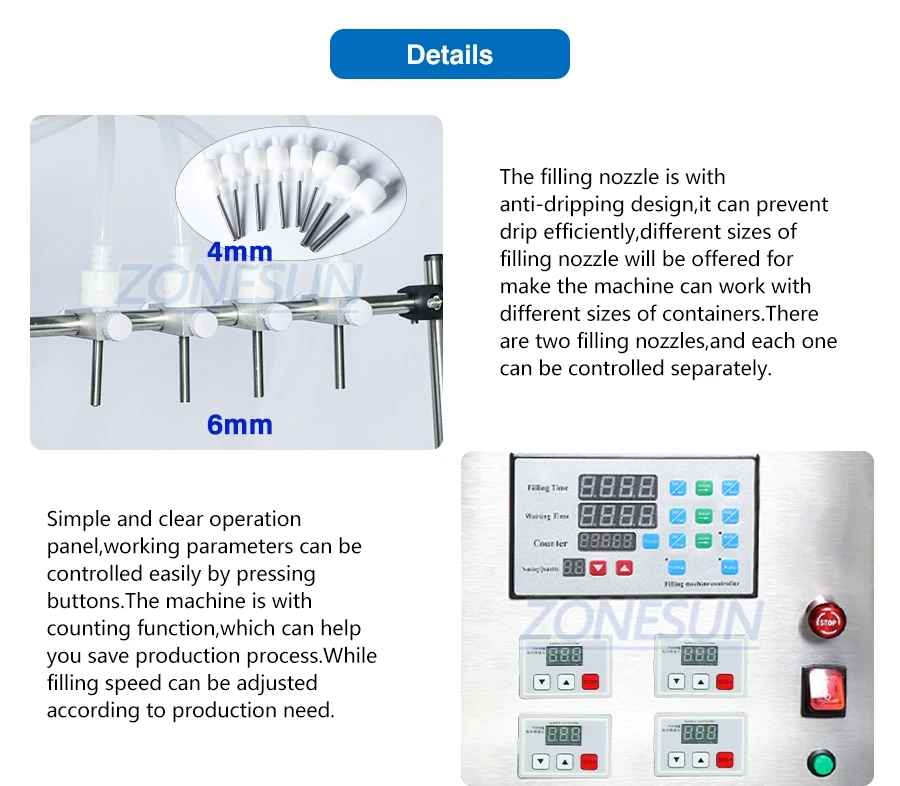 ZONESUN ZS-YTMP4S Automatic Four Heads Essential Oil Ink Cosmetic Liquid Water Bottle Magnetic Pump Filling Machine