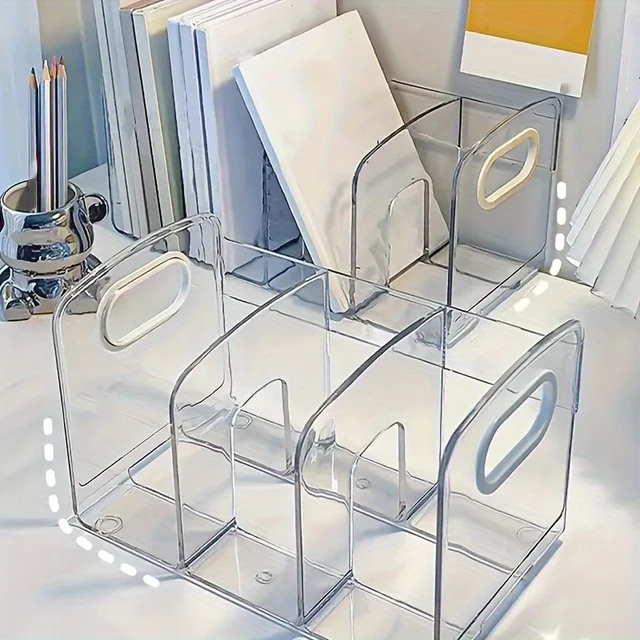 Transparent Office Desktop Bookshelf - Sleek Desk Organizer Storage Box for Document & Book Finishing at Workstations