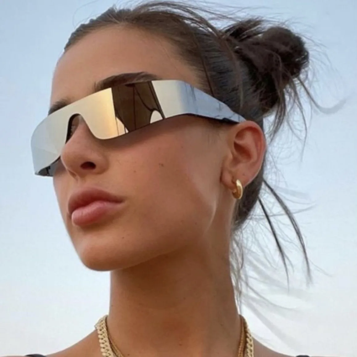 Lunettes de soleil Y2k forme concave irrégulière streetwear photo couple tendance