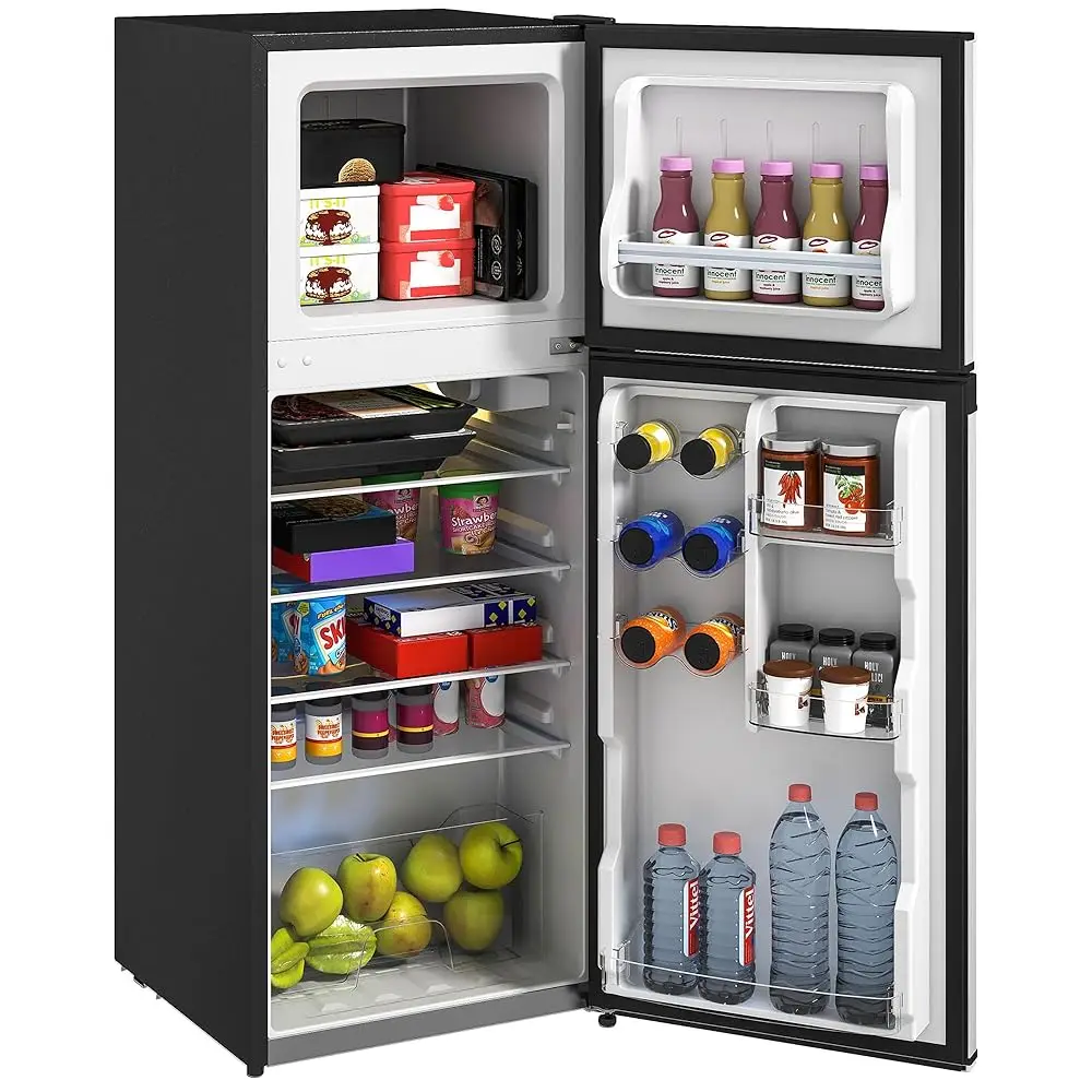 4 Cu.Ft Mini Fridge With Freezer, Double Door Compact Refrigerator With Adjustable Thermostat, Shelf And Reversible Door For 1 4 Cu.Ft Mini Fridge With Freezer, Double Door Compact Refrigerator With Adjustable Thermostat, Shelf And Reversible Door For 1