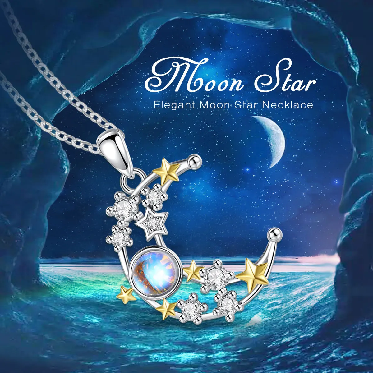 Collana con ciondolo a forma di calice e tripla luna, in argento sterling 925, con scatola, stile etnico Glastonbury - Italia