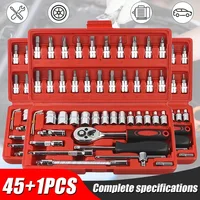 46-piece Auto Repair Combination Ratchet Wrench Toolbox, Auto Maintenance Vehicle-mounted Socket Repair Set Tools Car Repair Kit