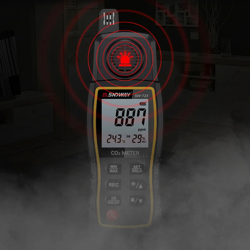 SNDWAY SW-723 가스 감지기 이산화탄소 모니터 알람 9999 PPM 센서, 전문 이산화탄소 테스터 장치, CO2 계량기