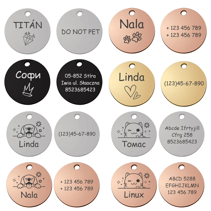 Personalized Pet Cat Dog Name Collar Accessories Circle Custom Engraved ID Tag Necklace Chain Charm Supplies For Dog Product 2