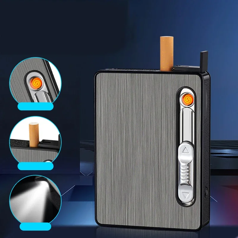 Portable USB Rechargeable Lighter 10 Pack Cigarette Case Windproof Lighter 3-in-1 Multifunctional Rechargeable Cigarette Case cigarette lighter