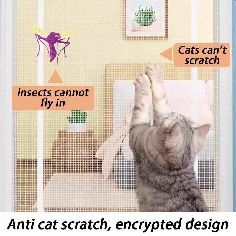 Anti Cat Door Curtains Mesh Prevent Dogs Running Out Door Screens Living Room Ventilation Screen Partition Pet Curtains Zippers