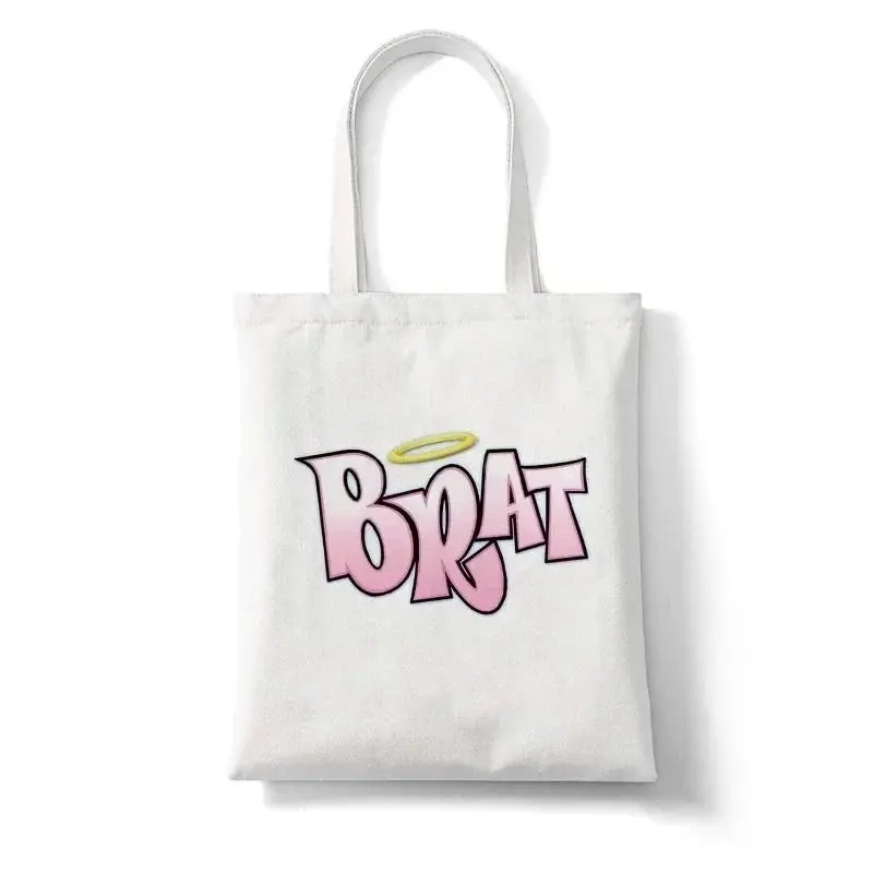 Kawaii Bratz Letter Shopping Bags for Women Resuable Large-capacity Shopper Bag Harajuku Eco Linen Tote Bag Student Bolsos Mujer 2