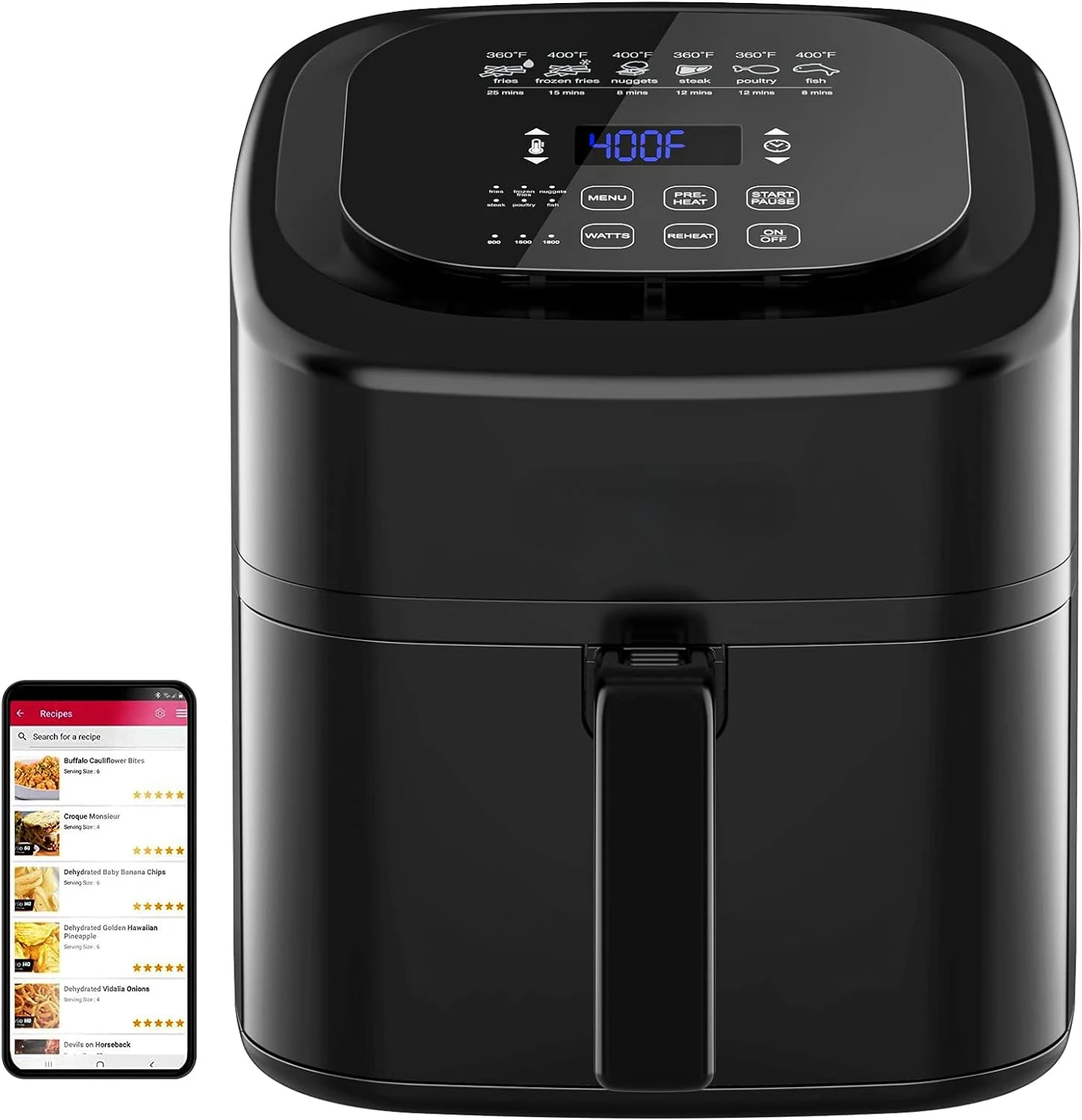 

Healthy Digital Air Fryer with One-Touch Digital Controls, 6 Preset Menu Functions & Removable Divider Insert, Black