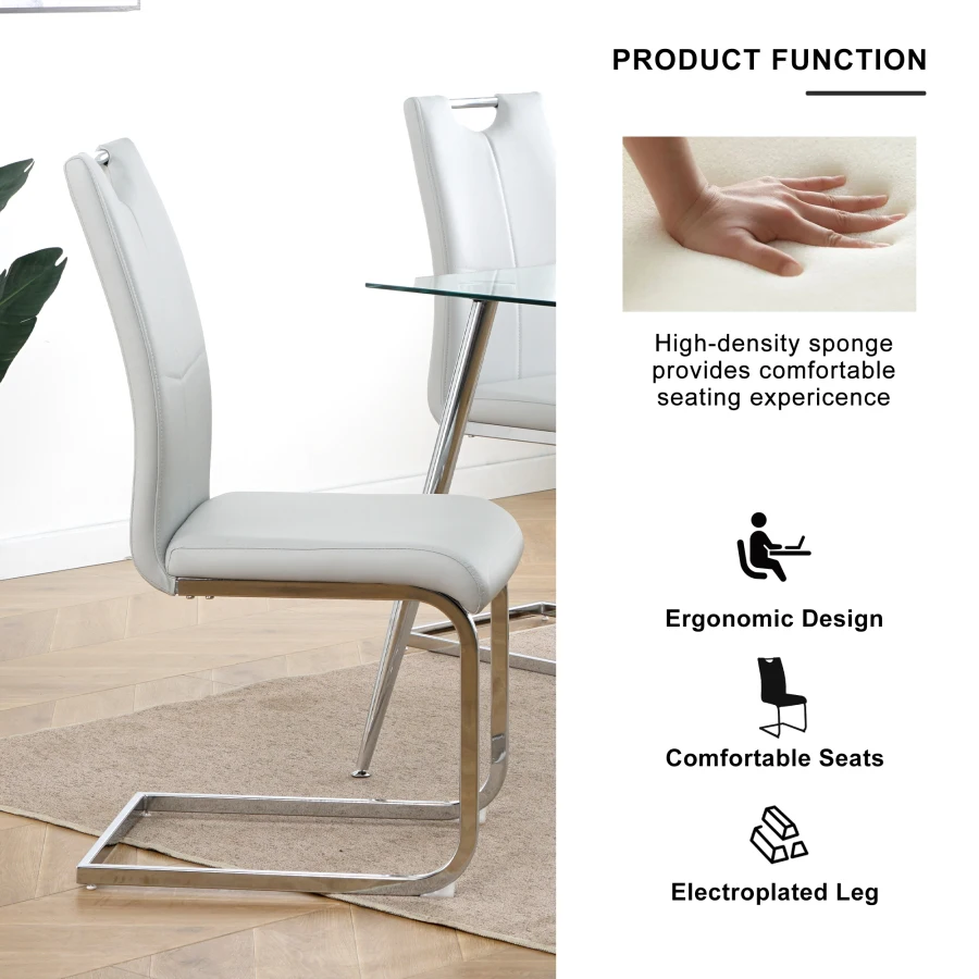 Modern dining chair with faux leather cushioned seat Dining Chair Living Room Chair Cushioned chair with electroplated legs des 4